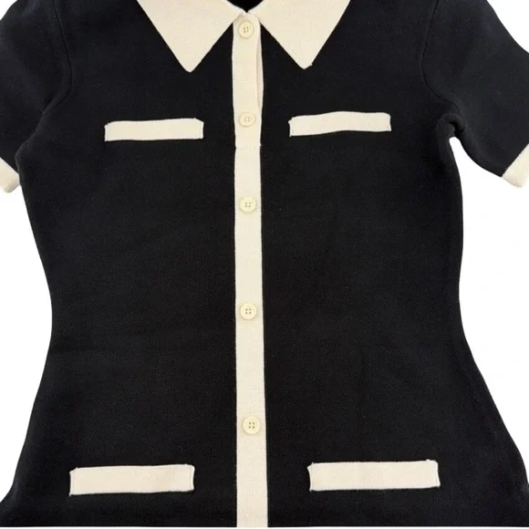 Oak + Fort Black Cream Collared Contrast Trim Knit Mini Dress NWT  Size XS - Picture 4 of 7